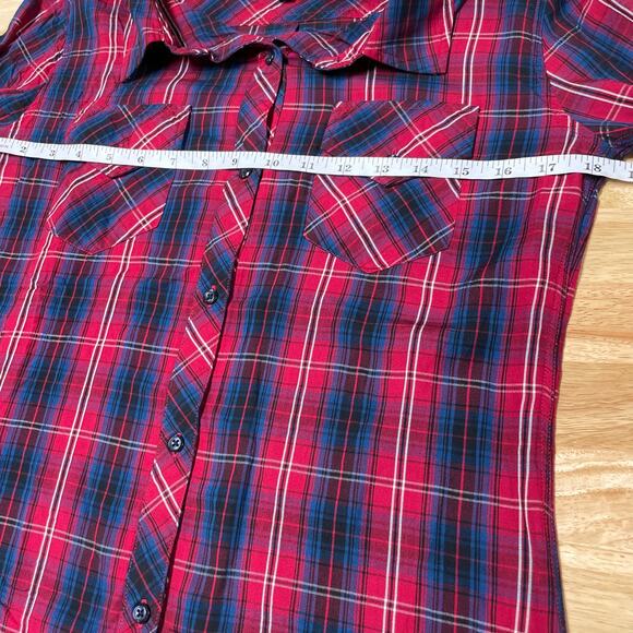 Rails Kendra Tencel Plaid Button Front Blouse Long Sleeve Size S Red Blue White - Picture 7 of 9